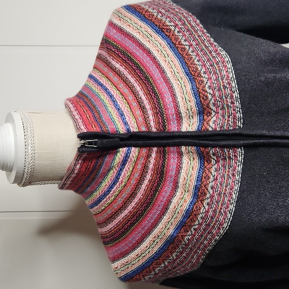 Vintage gray knit fair Isle preppy Quality boho full-zip ski cardigan sweater - Picture 2 of 11